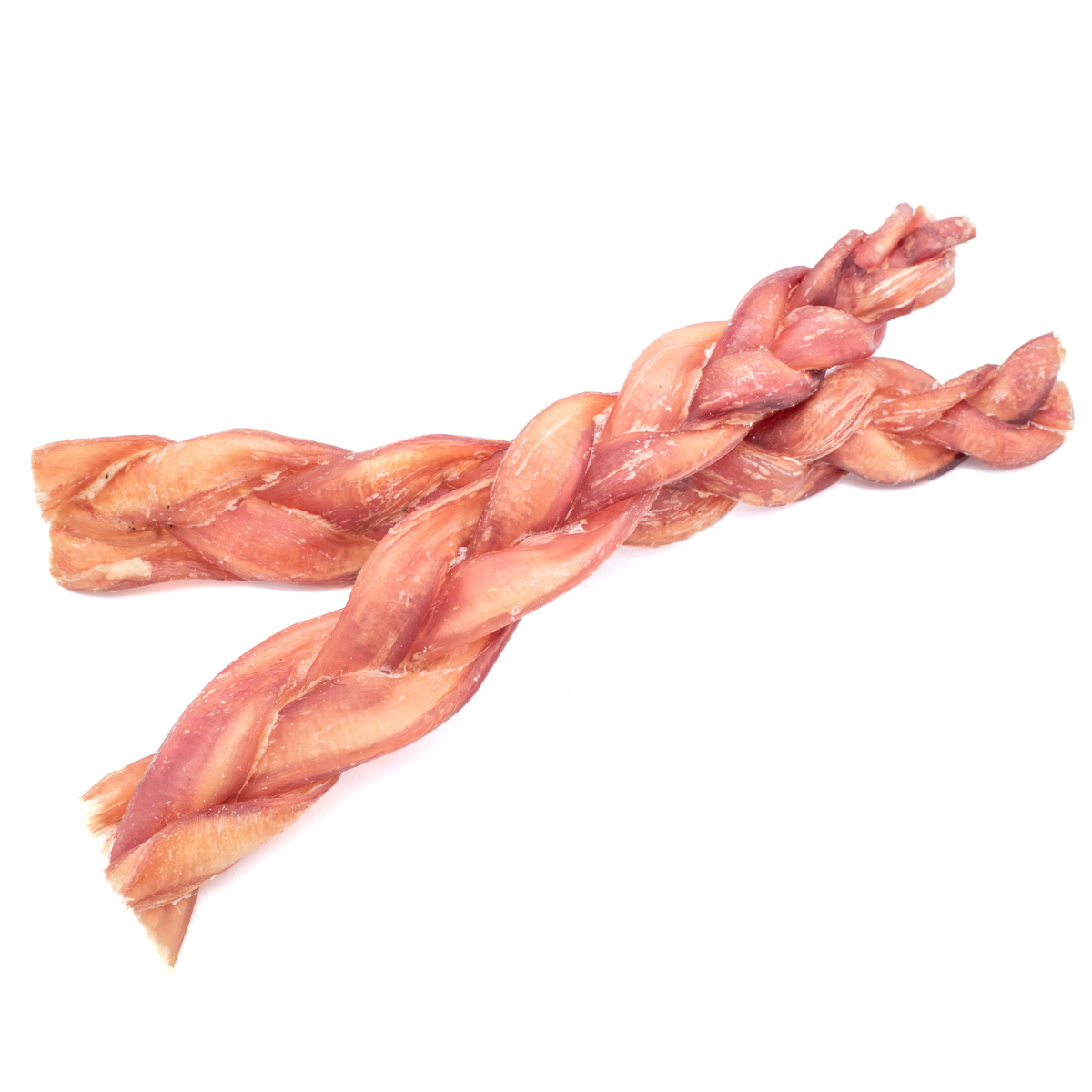 Two 12-inch jumbo braided bully stick dog treats from Bully Bunches.