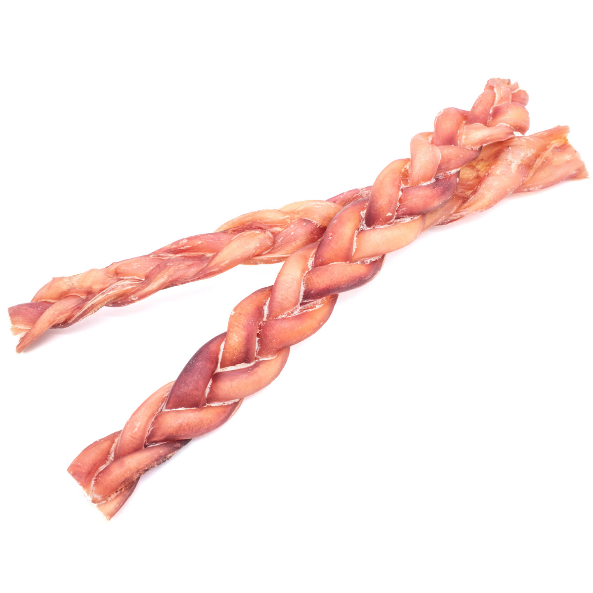 Two 12-inch standard braided bully stick dog treats from Bully Bunches.