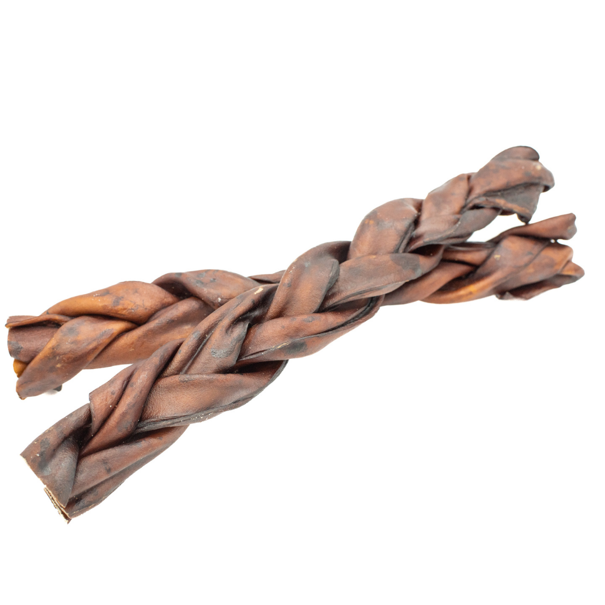 Two 10-12 inch standard braided collagen stick dog treats from Bully Bunches.