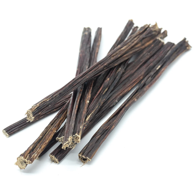 A bunch of 12-inch jerky stick dog treats from Bully Bunches.