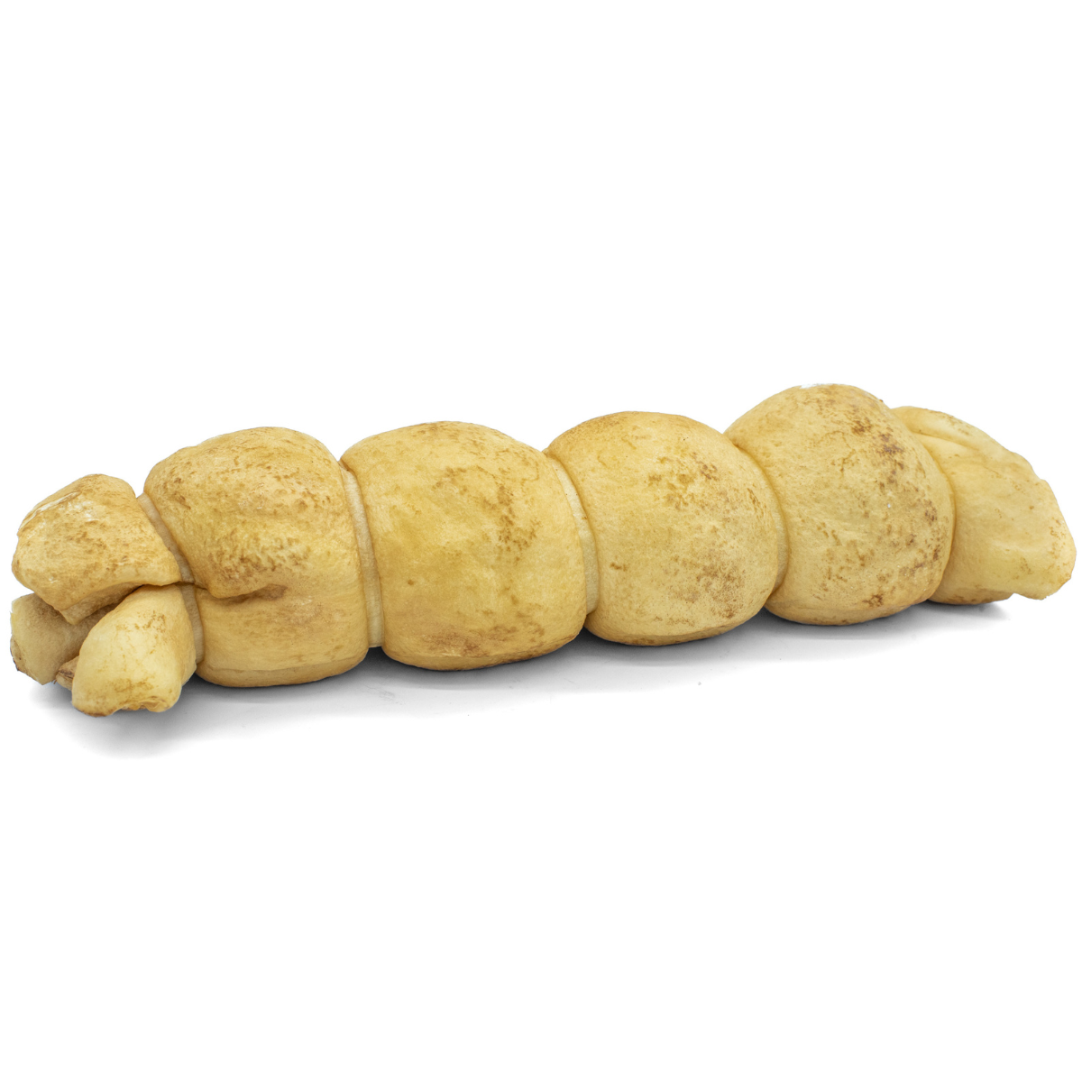 A 10-12 inch peanut butter cheek roll dog treat from Bully Bunches.