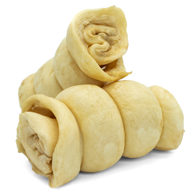Two 5-6 inch peanut butter cheek roll dog treats from Bully Bunches.