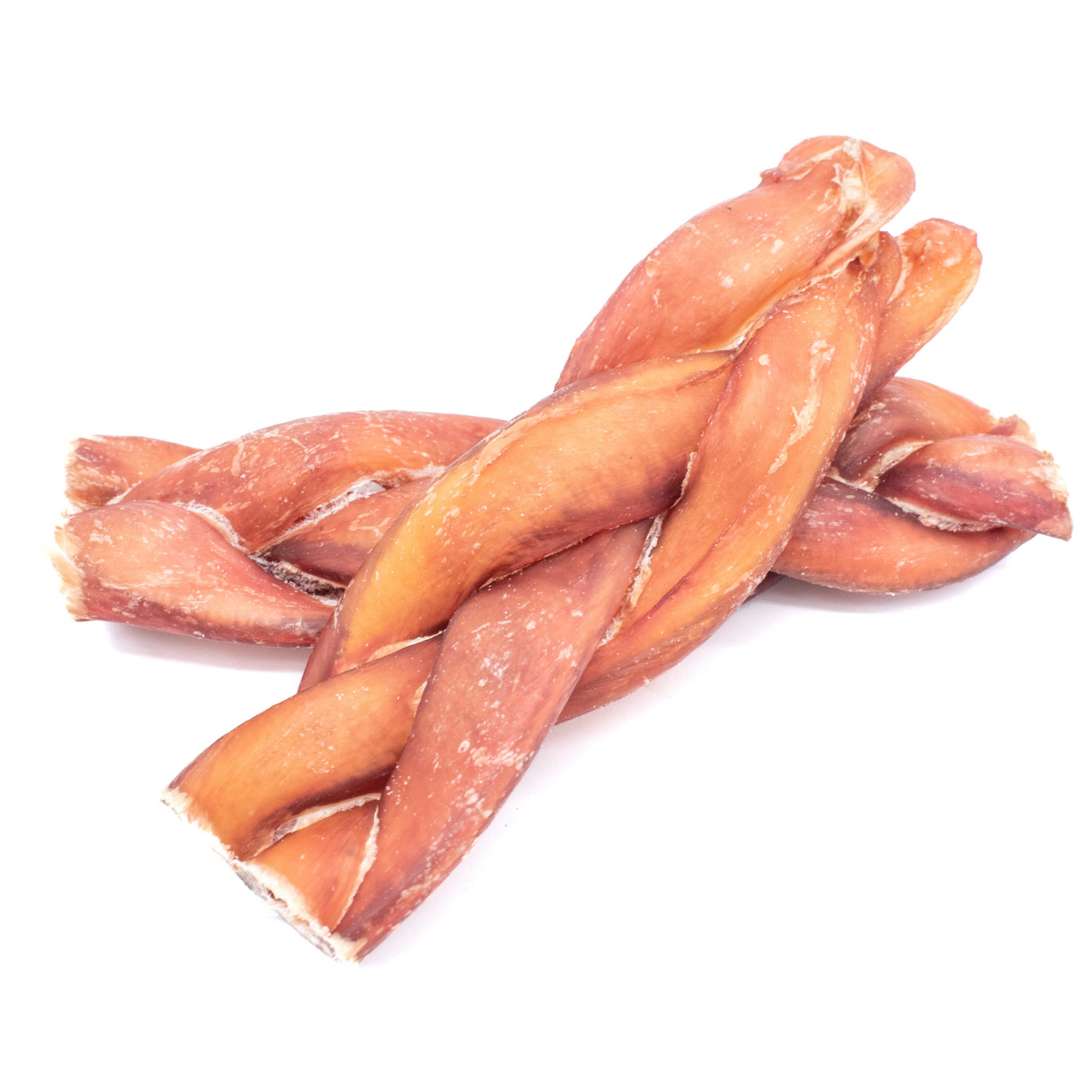 Two 6-inch jumbo braided bully stick dog treats from Bully Bunches.