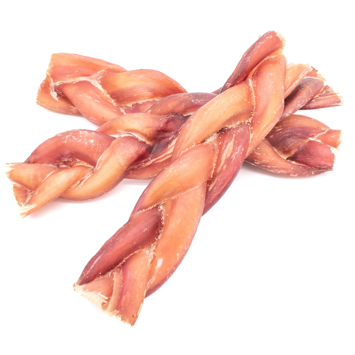 Three 6-inch standard braided bully stick dog treats from Bully Bunches.