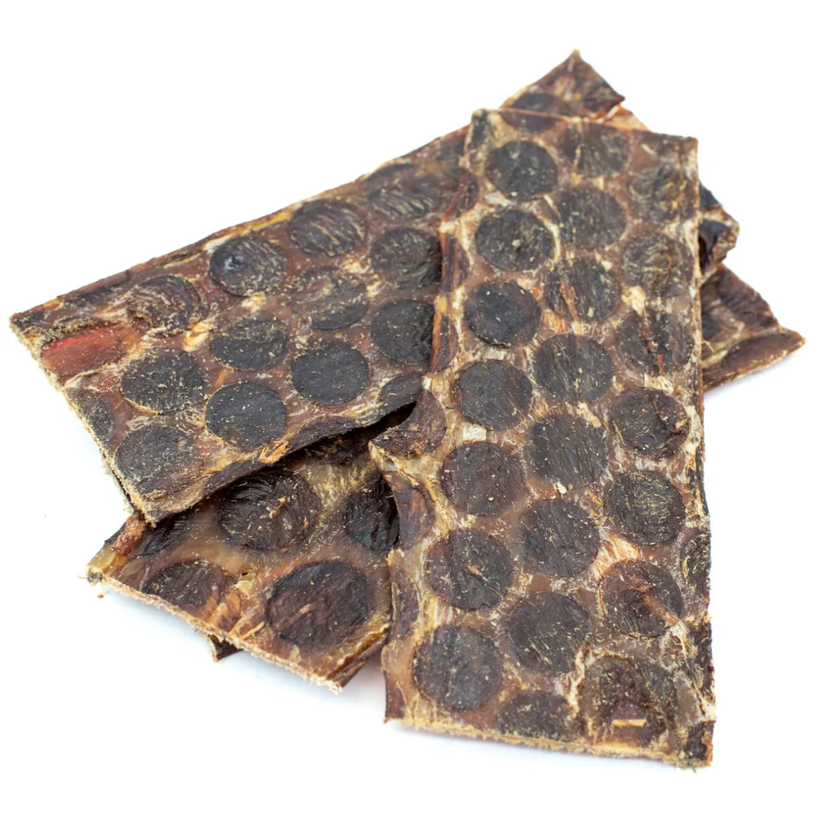 four beef jerky/6-inch beef jerky strip dog treats from Bully Bunches.