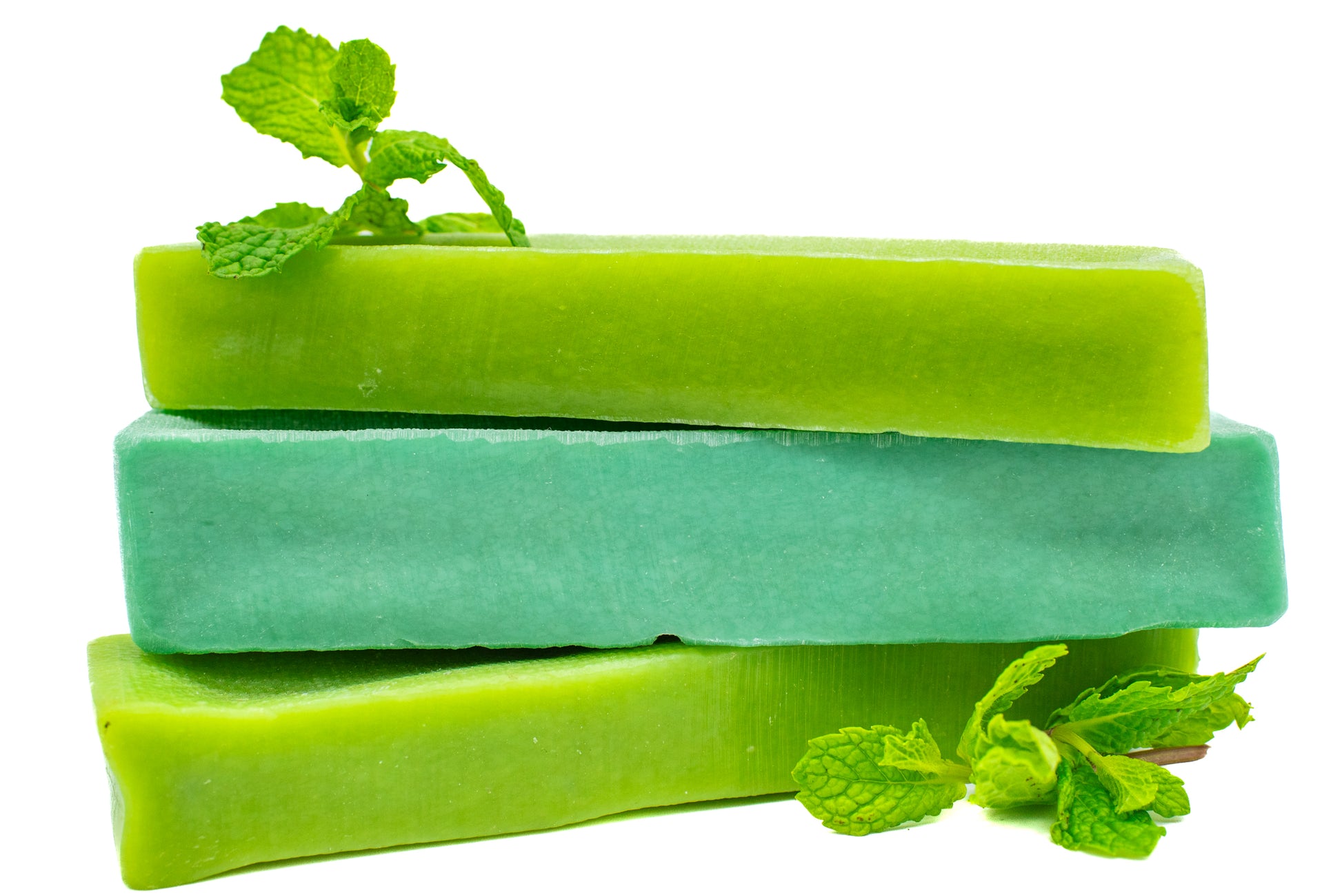 Three medium mint Himalayan yak chew dog treats from Bully Bunches.