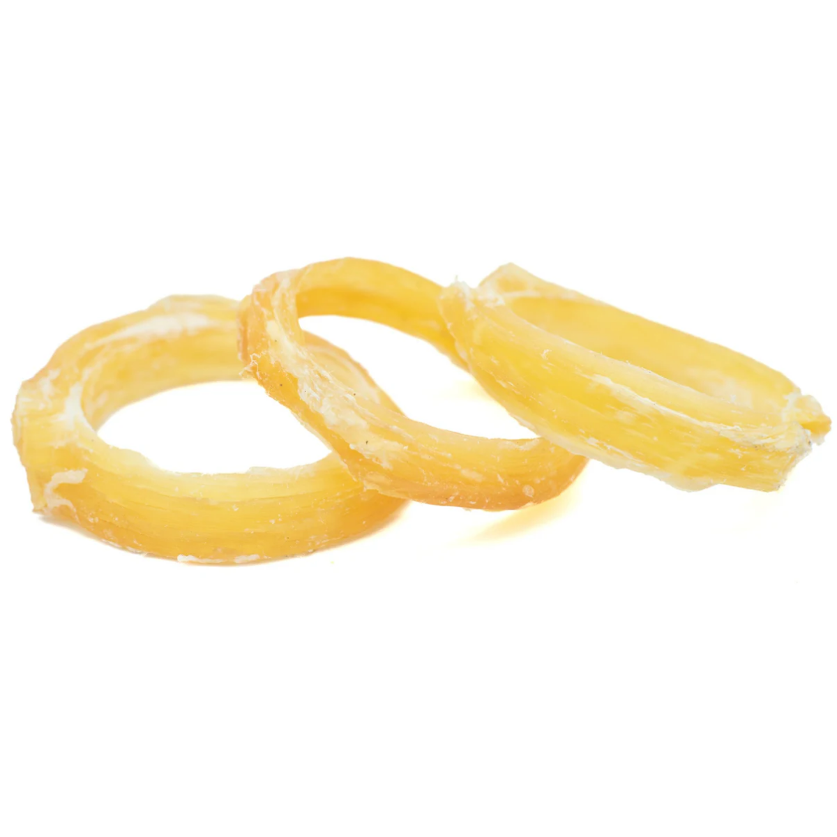 Three beef backstrap ring dog treats from Bully Bunches.