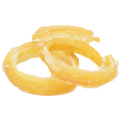 Two beef backstrap ring dog treats from Bully Bunches.