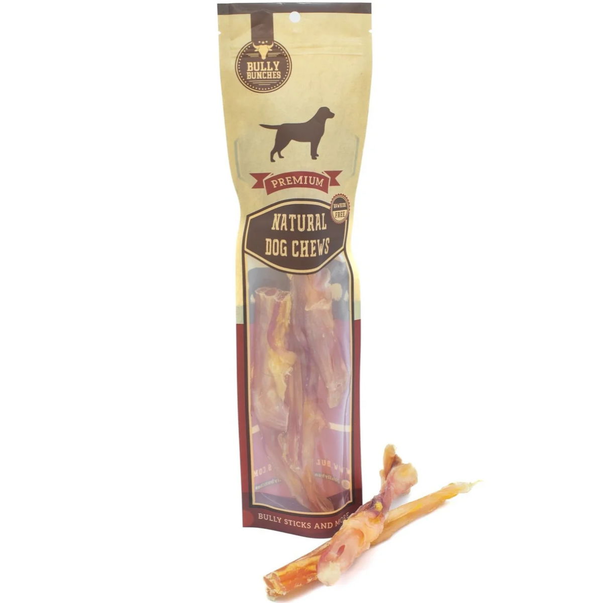 A bag of Bully Bunches beef tendon.