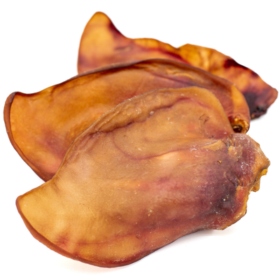 Three natural pig ear chews from Bully Bunches.