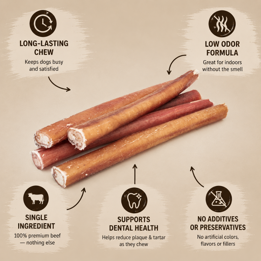 Dog chew treats with health benefits on a beige background